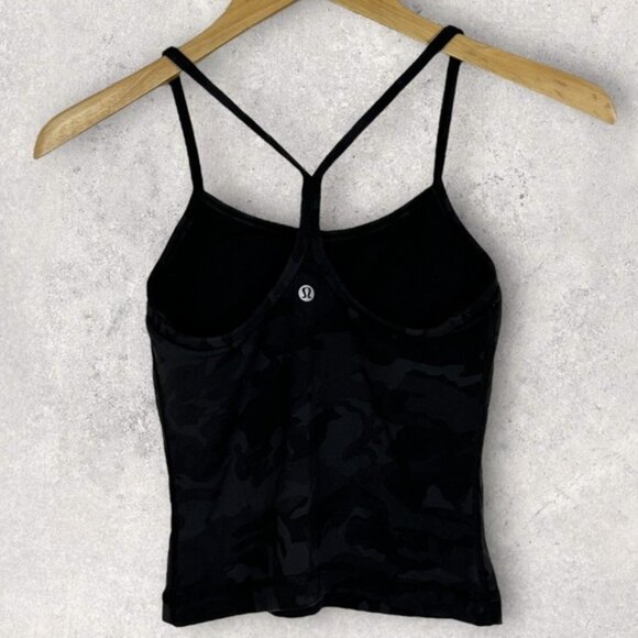 Lululemon 2019 Camouflage Black Power Y Tank Built In Bra With Cups Yoga Top 4 - Picture 9 of 11